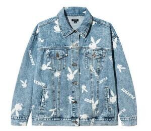 Playboy x Pacsun All Over Bunny Logo Denim Trucker Jacket Light Wash XS/S